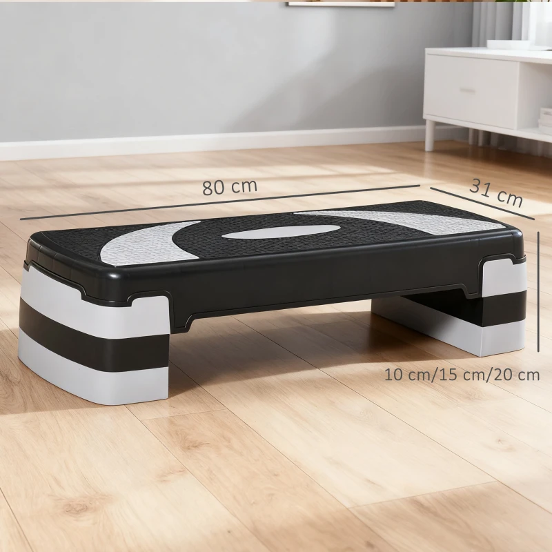 HOMCOM Aerobic-Stepper 3-stufig höhenverstellbar 80 x 31 x 20 cm Schwarz+Grau