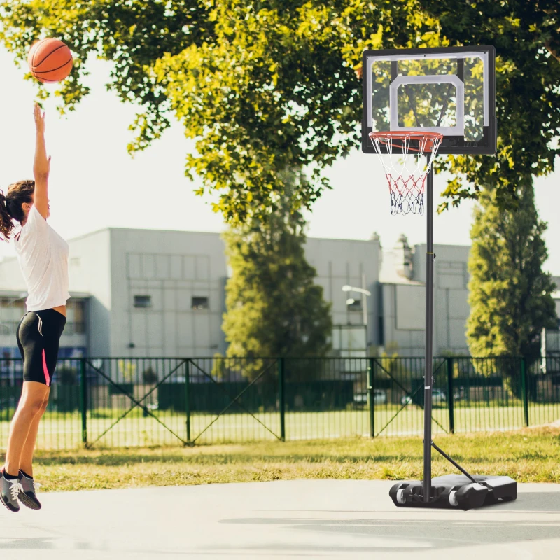 HOMCOM basketbalstandaard in hoogte verstelbaar basketbalsysteem voor kinderen basketbalring met wielen buiten staal PVC HDPE zwart 83 x 75 x 206-260 cm