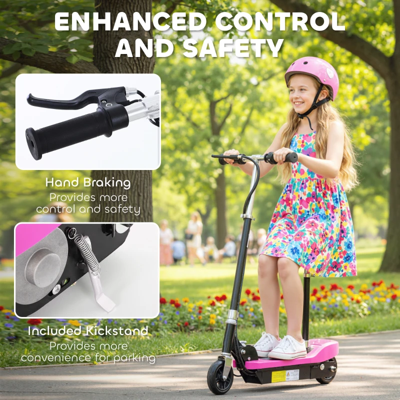 HOMCOM Foldable Powered Scooter Ride on 12V 120W W/Brake Kickstand-Pink