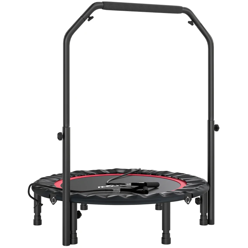 SPORTNOW Trampolim de Fitness Ø102 cm Dobrável com Guiador Ajustável de 4 Níveis e Bandas para Treino de Pernas e Corpo Vermelho