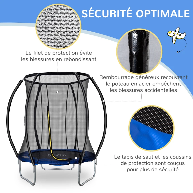 HOMCOM Trampoline Ø 183 cm avec filet de sécurité et revêtement antirouille galvanisé usage extérieur bleu et noir