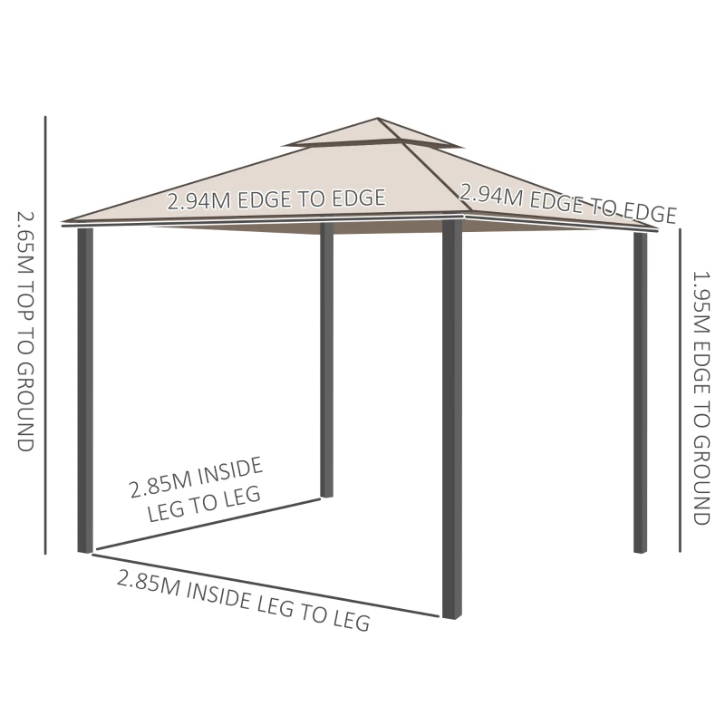 Outsunny Outdoor Gazebo, 2-tier Roof W/Netting, 295L x 295W x 263Hcm-Taupe