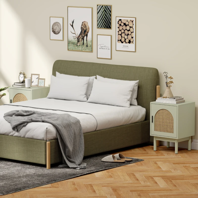 HOMCOM Set di 2 comodini, con anta in resina intrecciata, ripiano regolabile 40 x 35 x 58 cm, verde chiaro