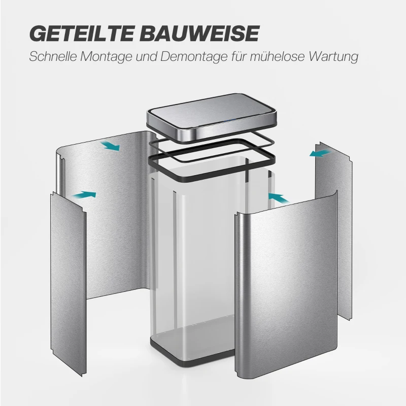 HOMCOM 60 L Sensor-Mülleimer, automatischer Deckel, Edelstahl, vielseitig einsetzbar, Silberfarben