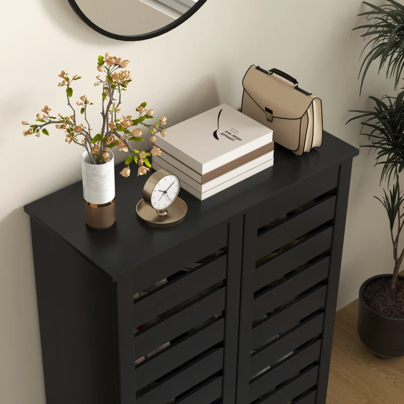 HOMCOM Narrow Shoe Cabinet for Entryway, 5-Tier Slim Shoe Storage Cabinet with 2 Slatted Doors and Adjustable Shelves