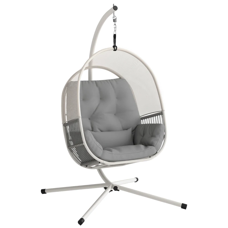 Outsunny Hanging Egg Chair, with Cushion - Light Grey