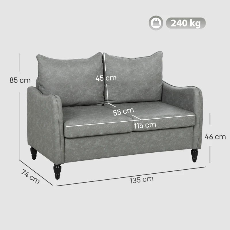 HOMCOM Faux Leather Marble-Effect Two-Seater Sofa - Grey