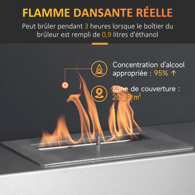 HOMCOM Cheminée bioéthanol Murale encastrable brûleur 0,9 L, environ 3 h de durée de combustion 60L x 22l x 40H cm noir