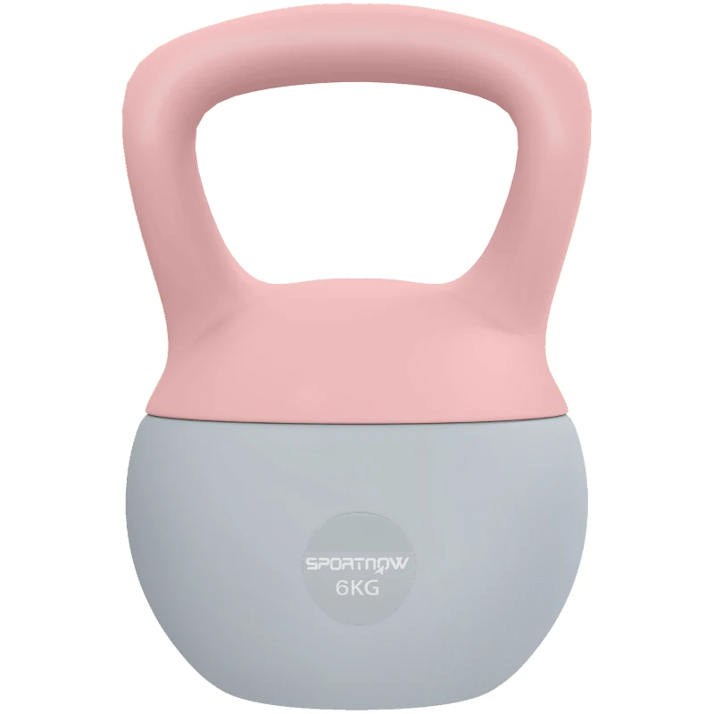 SPORTNOW Pesa Rusa 6 kg Kettlebell Relleno de Arena Metálica y Mango Antideslizante para Entrenamiento en Casa 19x19x28 cm Rosa