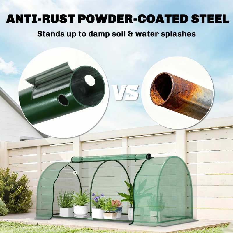Outsunny Tunnel Greenhouse - Green Grow House for Outdoor Garden, Steel Frame, PE Cover, 200 x 100 x 80 cm, Green