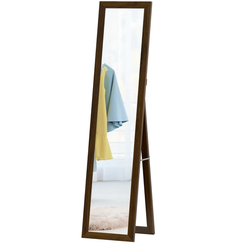 HOMCOM Espejo de Cuerpo Entero 157x37 cm con Marco de MDF Espejo de Pie Inclinado o Colgante Madera Nogal