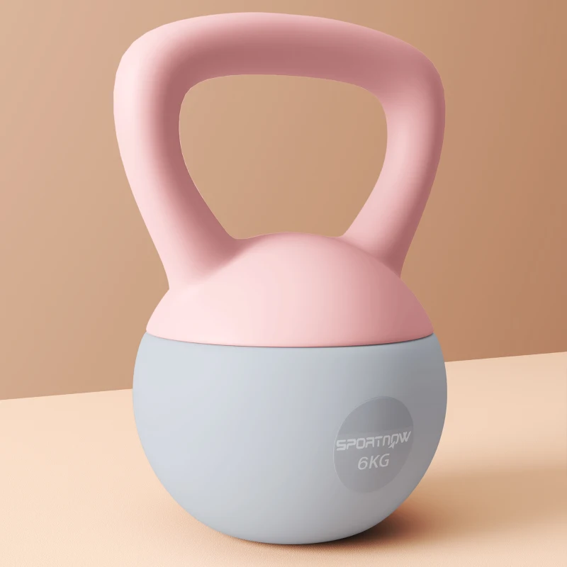 SPORTNOW Pesa Rusa 6 kg Kettlebell Relleno de Arena Metálica y Mango Antideslizante para Entrenamiento en Casa 19x19x28 cm Rosa
