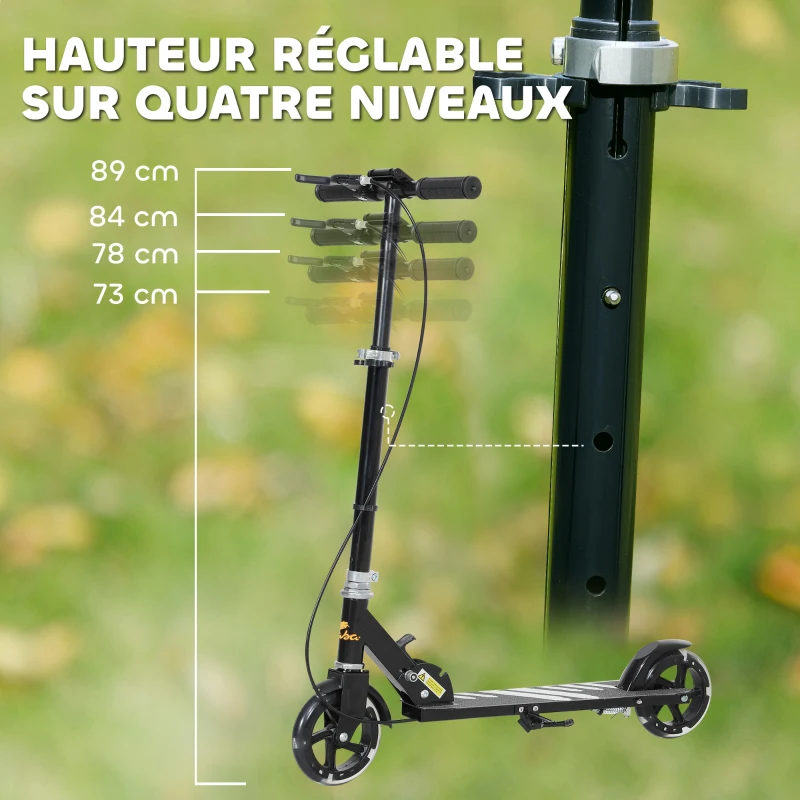AIYAPLAY Trottinette enfants 3 à 8 ans, trottinette pliable à 2 roues LED roues lumineuses, 4 réglages en hauteur, noir