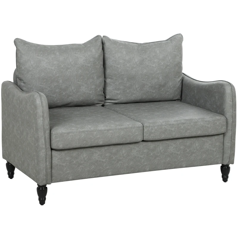 HOMCOM Faux Leather Marble-Effect Two-Seater Sofa - Grey