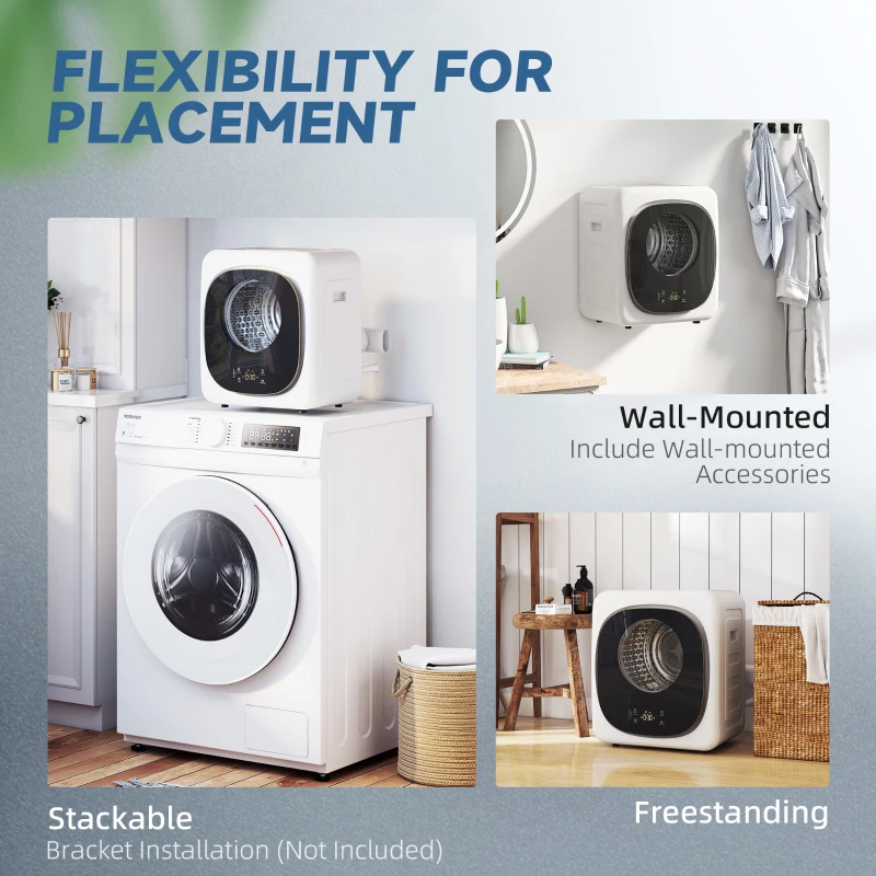 HOMCOM Secadora de 4 kg, diseño compacto, 5 modos, temporizador, Blanco+Negro