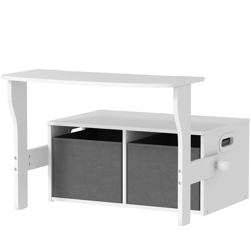 AIYAPLAY Banco Infantil Convertible 3 en 1 Juego de Mesa y Silla Baúl de Juguetes con Cubos de Tela Extraíbles Blanco