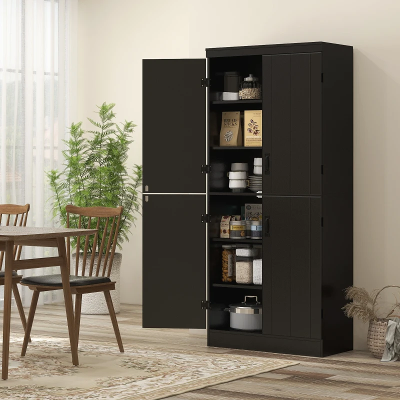 HOMCOM Buffet haut cuisine, armoire de cuisine avec 4 portes à 6 niveaux et étagères réglables, 76 x 40 x 176,7 cm, noir
