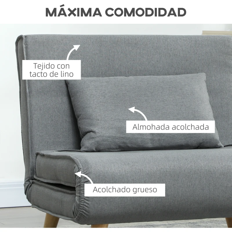 HOMCOM Sillón Cama Individual 3 en 1 Sofá Cama Plegable con Respaldo Ajustable y Cojín para Sala Dormitorio 90x78x79 cm Gris