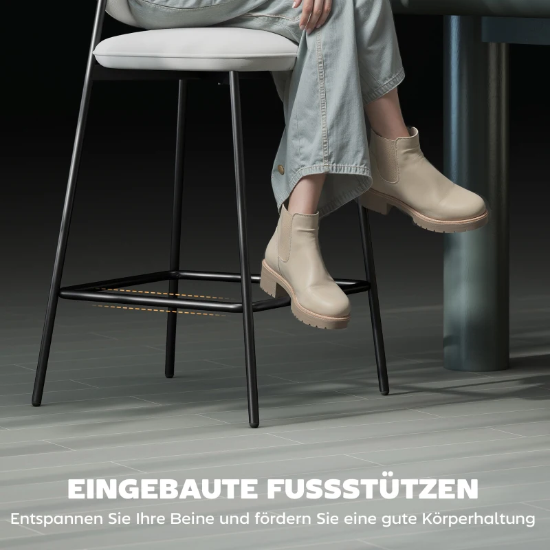 HOMCOM 2er-Set Barhocker, Bistrohocker mit Fußstütze, Samt-Bezug, Stahlbeinen, für Esszimmer, 45 x 49 x 102 cm, Hellgrau