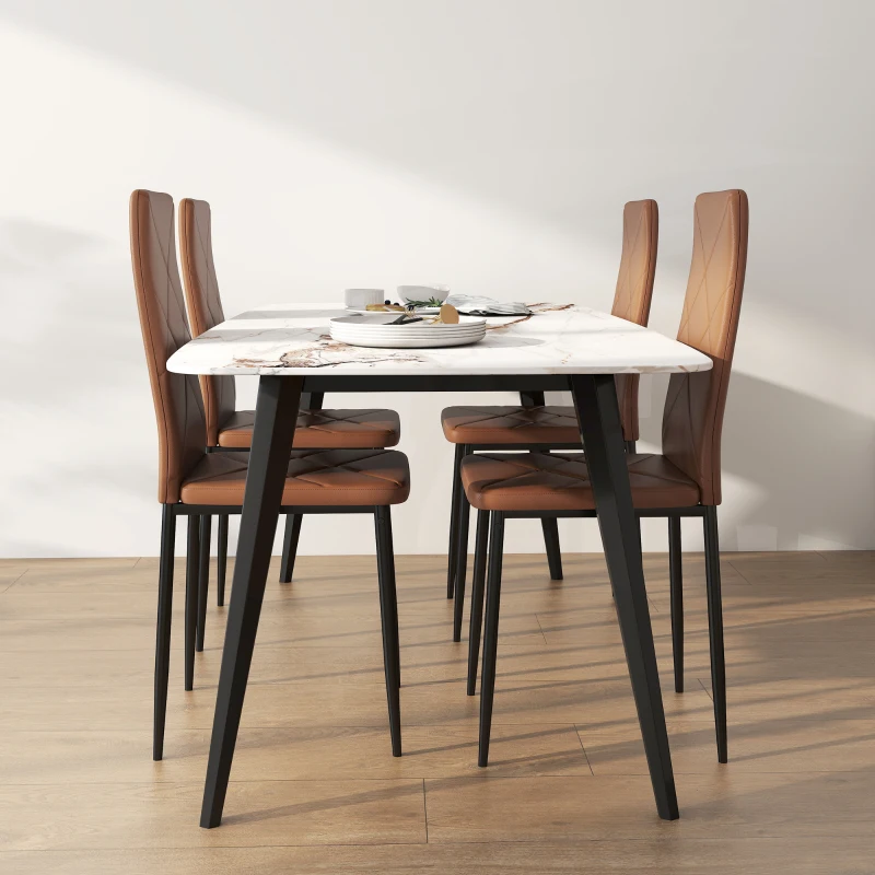 HOMCOM Set di 4 Sedie da Pranzo Moderne con Schienale Alto in Finta Pelle e Acciaio, 41x50x97 cm, Marrone