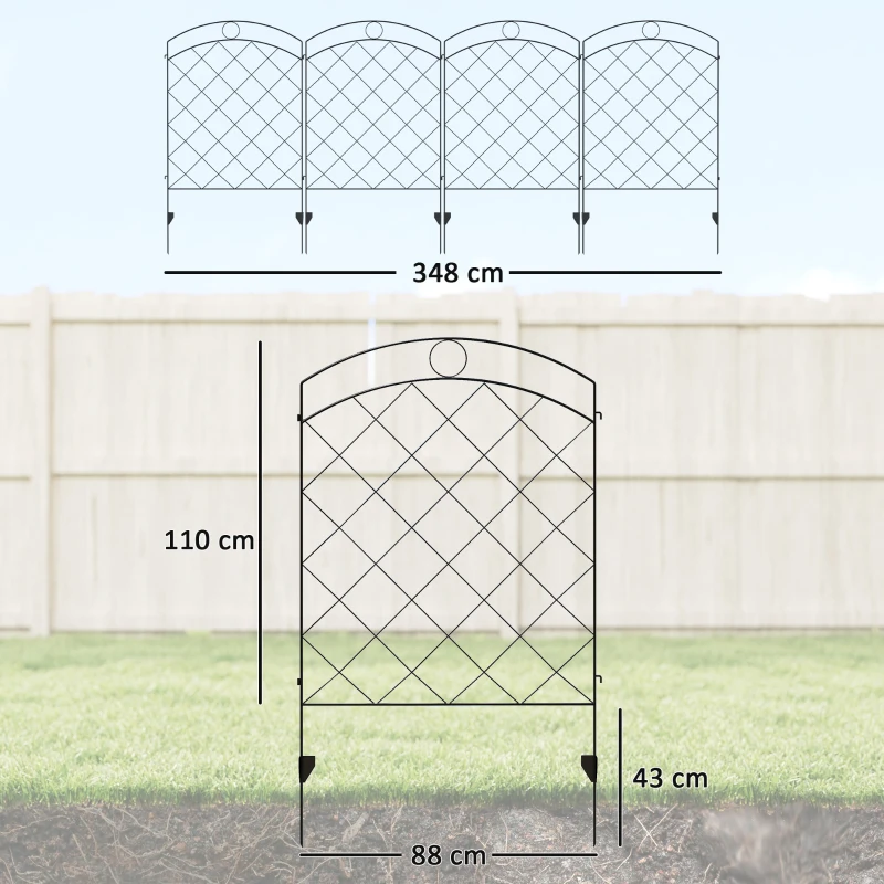 Outsunny Steel Decorative Outdoor Picket Fence Panels Set of 4, Black