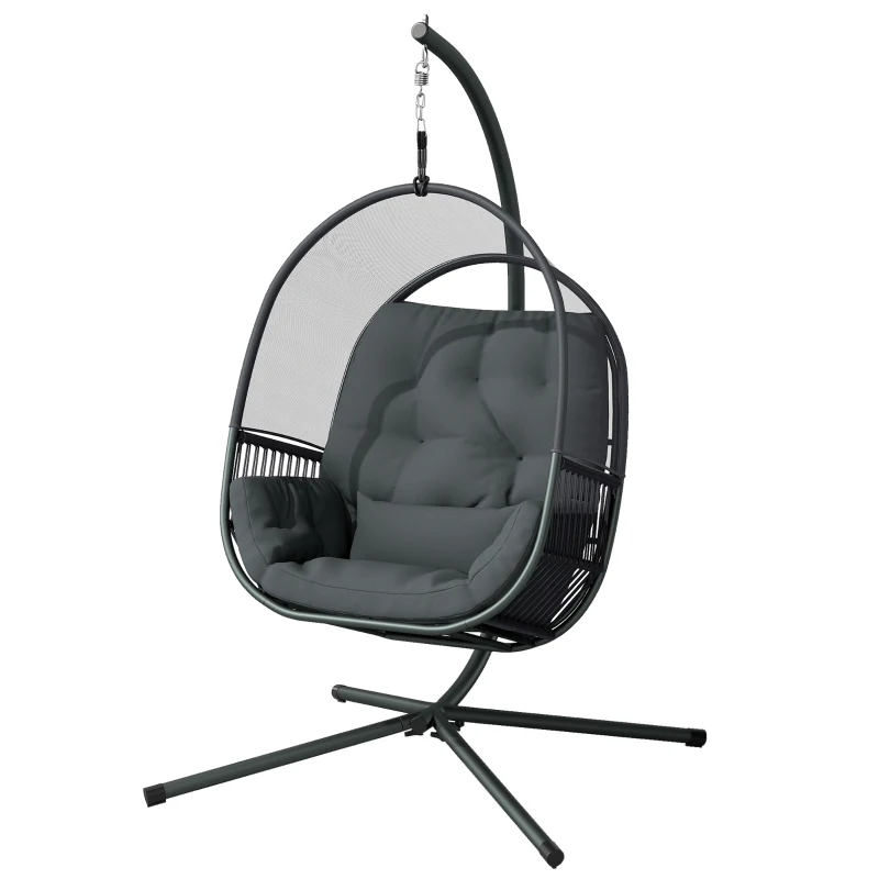 Outsunny Hanging Egg Chair, with Cushion - Dark Grey