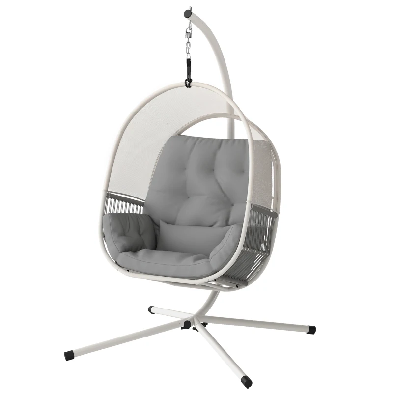 Outsunny Hanging Egg Chair, with Cushion - Light Grey