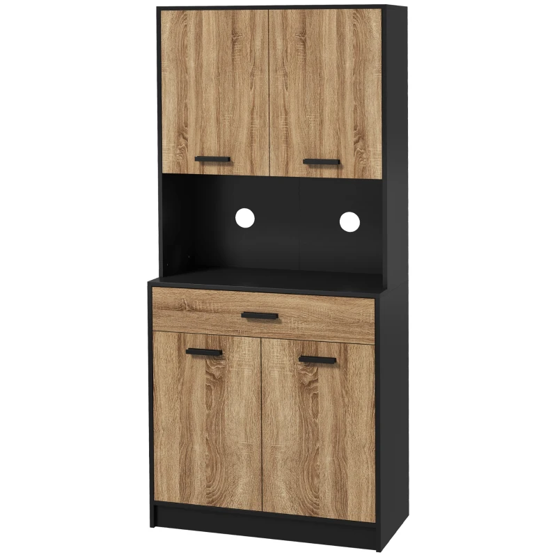 HOMCOM Credenza Cucina in Legno con 2 Armadietti a 2 Ante e Cassetto, 80x40x180 cm, Nero e color Legno