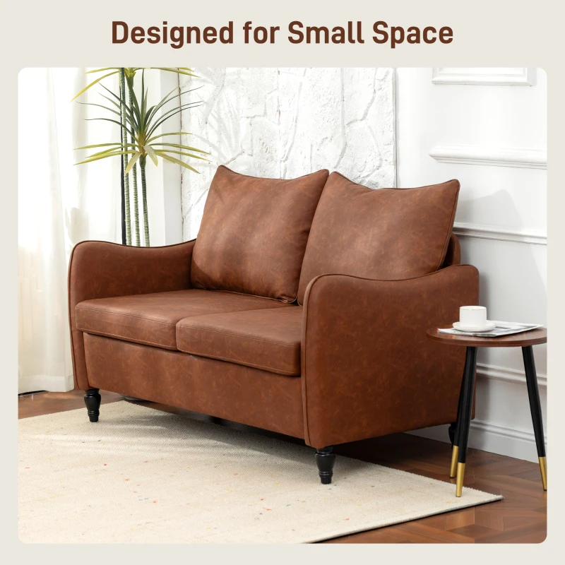 HOMCOM Faux Leather Marble-Effect Two-Seater Sofa - Brown