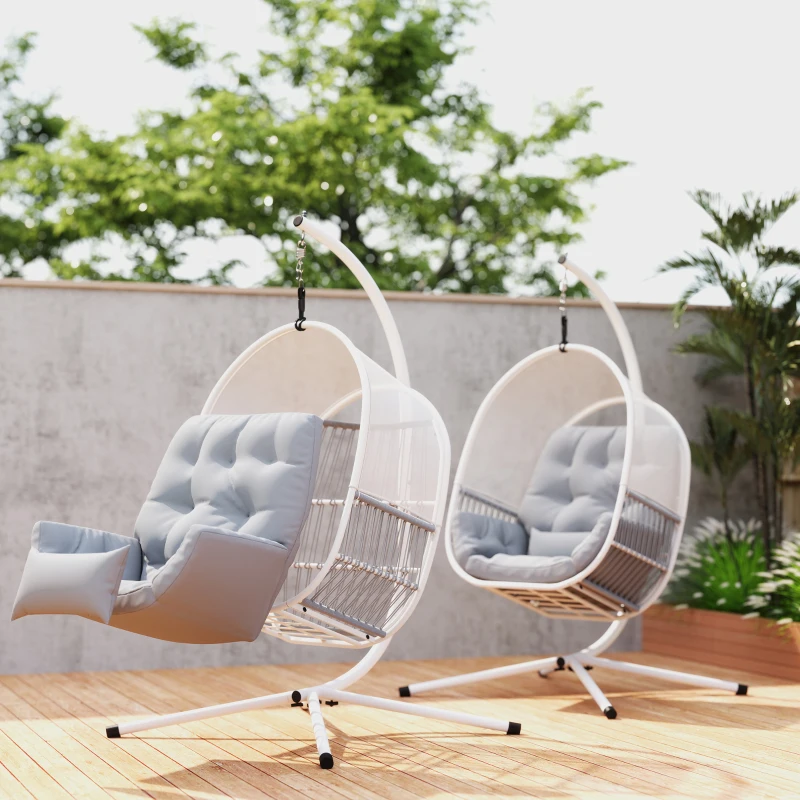 Outsunny Hanging Egg Chair, with Cushion - Light Grey