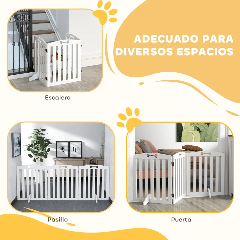 PawHut Barrera de Seguridad para Perros Plegable 155 cm Valla para Perros Medianos de 3 Paneles con Pies Extraíbles Blanco