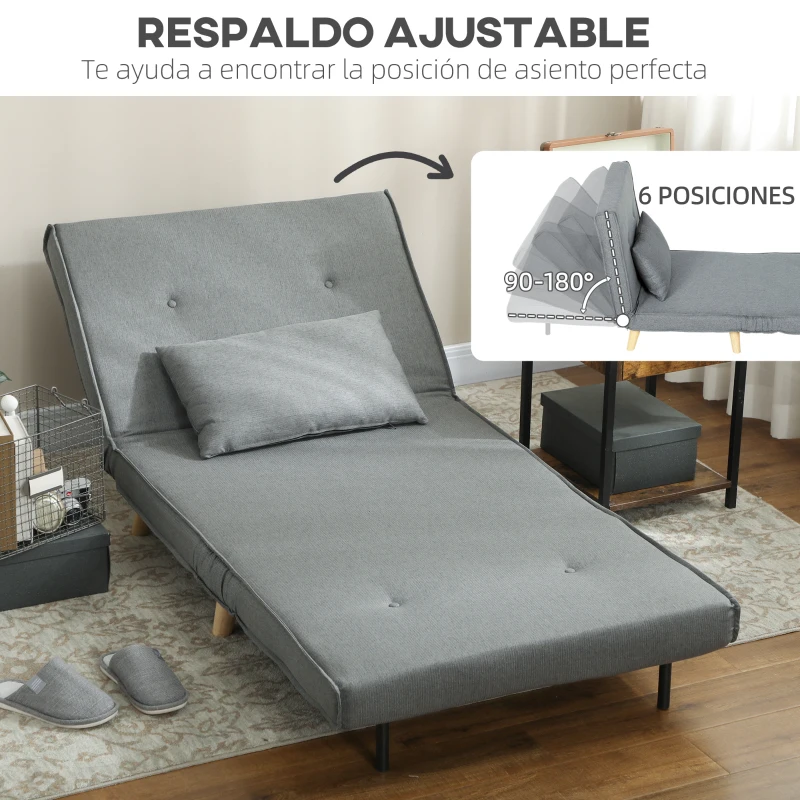 HOMCOM Sillón Cama Individual 3 en 1 Sofá Cama Plegable con Respaldo Ajustable y Cojín para Sala Dormitorio 90x78x79 cm Gris