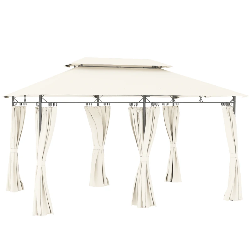Outsunny Gazebo da Giardino 3x4 m con Tende Rimovibili, Doppio Tetto e Struttura in Metallo, Crema