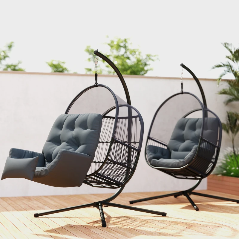 Outsunny Hanging Egg Chair, with Cushion - Dark Grey