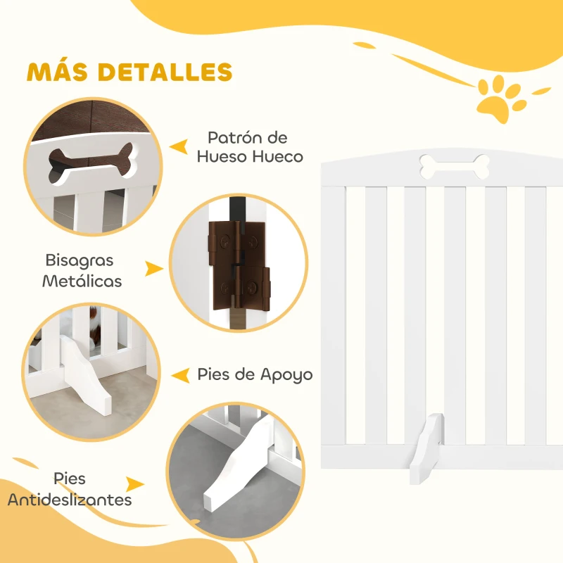 PawHut Barrera de Seguridad para Perros Plegable 155 cm Valla para Perros Medianos de 3 Paneles con Pies Extraíbles Blanco