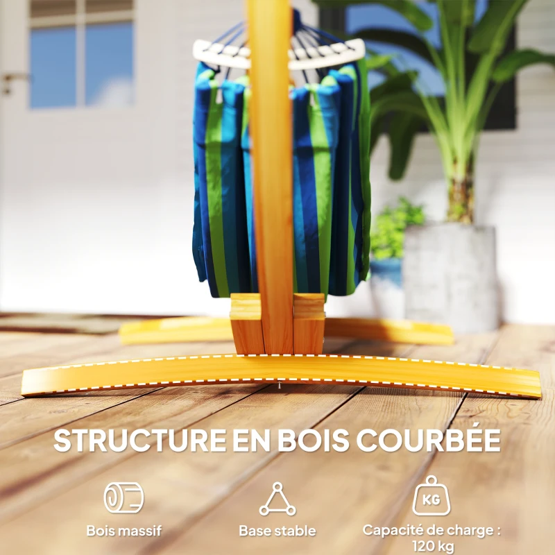 Outsunny Support pied de hamac structure robuste en bois de pin charge max. 120 Kg dim. 325L x 120l x 118H cm bois naturel