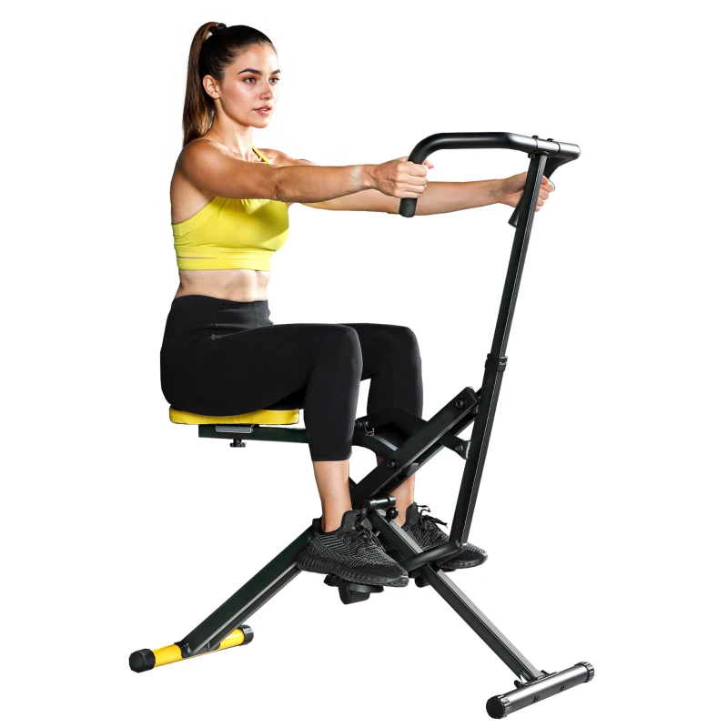 SPORTNOW Machine Total Crunch Pliable avec Siège Réglable, en Métal et Plastique, 57x105x115 cm, Jaune