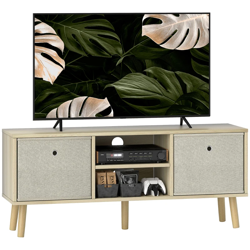 HOMCOM TV-Möbel für Fernseher bis zu 127 cm mit 2 Stoffschubladen und offenen Ablagen Holz und Beige