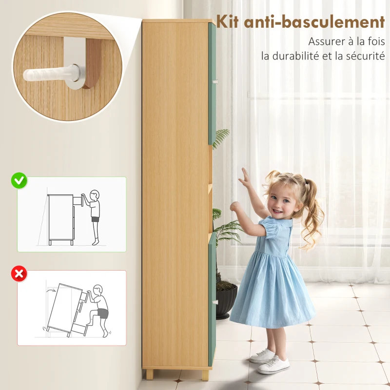 HOMCOM Meuble de salle de bain meuble de rangement 2 placards 2 compartiments ouverts étagères réglables 30 x 30 x 166 cm, vert