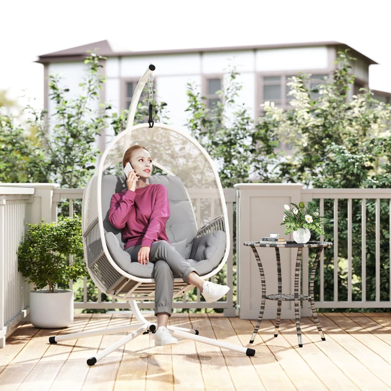 Outsunny Hanging Egg Chair, with Cushion - Light Grey
