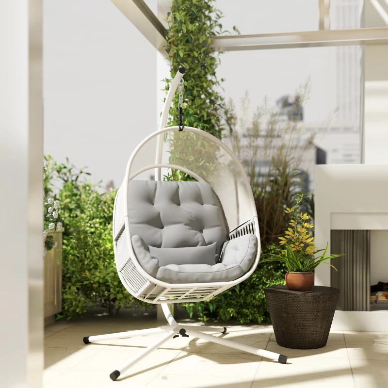 Outsunny Hanging Egg Chair, with Cushion - Light Grey