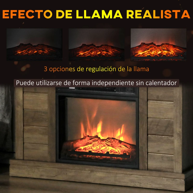 HOMCOM Chimenea Eléctrica 1800W con Efecto de Llama Mando a Distancia Temporizador Semanal para Sala 30 m² Madera