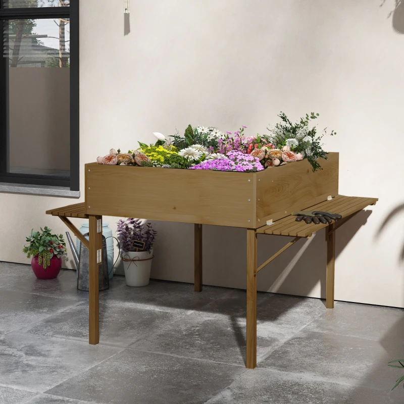 Outsunny Jardinière rectangulaire sur pieds - 12 compartiments - tablettes latérales rabattables et film tissu non-tissé