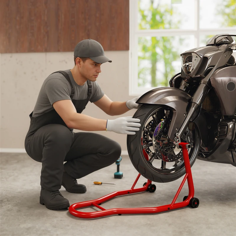 HOMCOM Béquille Moto Arrière 150 kg avec Fourches U & L Réglables, Lève-Moto en Acier pour Entretien & Réparation - Rouge