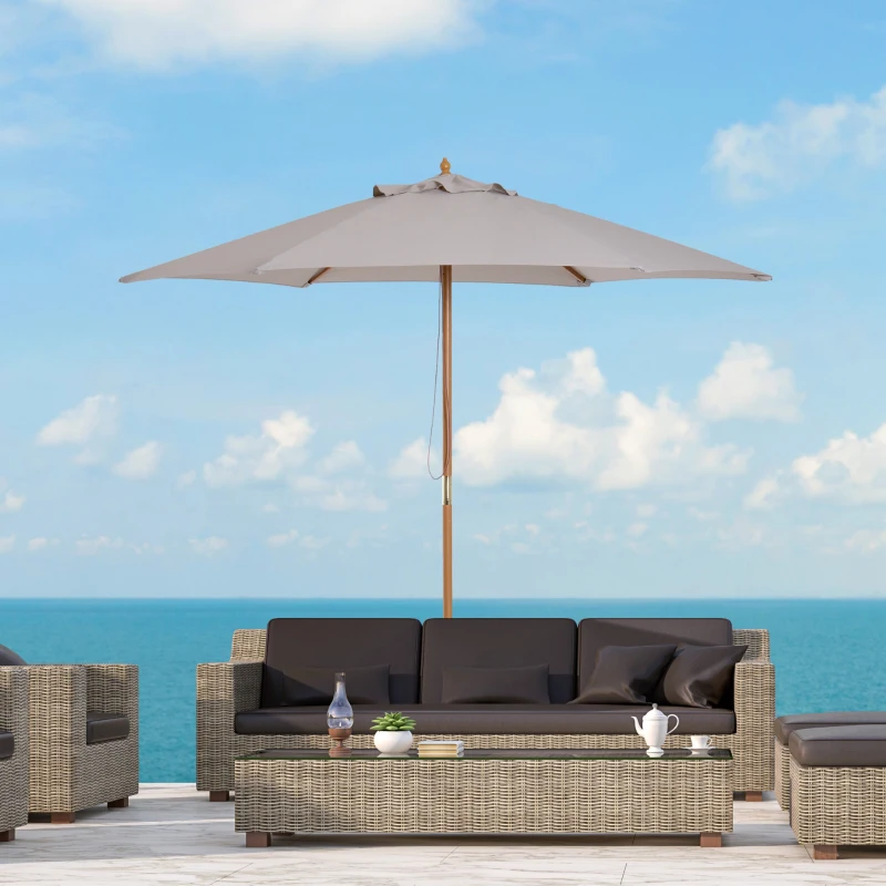 Outsunny Parasol droit parasol de jardin rond grande taille de jardin Ø 2,5 x 2,3H m bois de bambou gris
