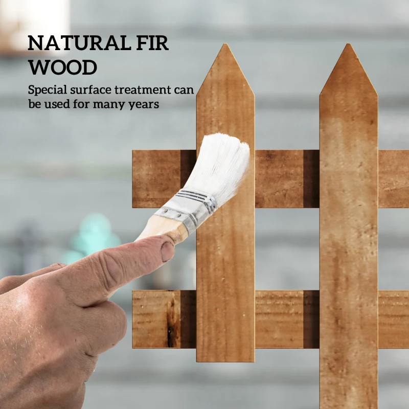 Outsunny Pack of 12 Wooden Border Fences, Garden Fixed Picket Fence for Lawn Edging, Flowerbed, 60L x 1D x 34H cm, Brown