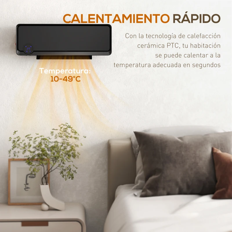 HOMCOM Calefactor Eléctrico de Pared 1000W/2000W Estufa con Pantalla LED IPX2 y Mando a Distancia 56x11,7x18,5 cm Negro