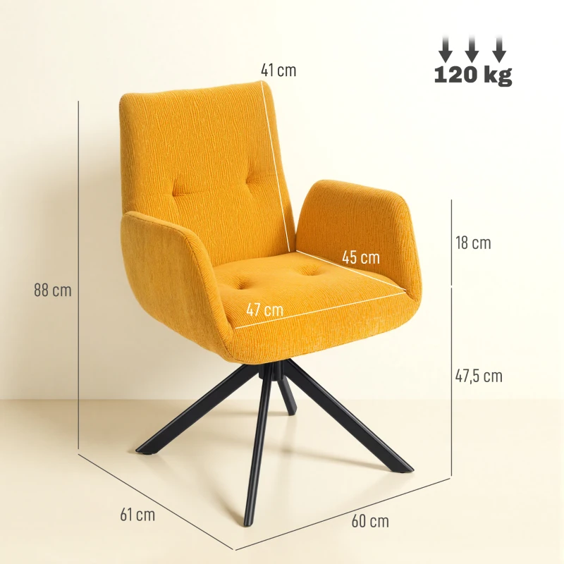 HOMCOM Fauteuil rembourré, fauteuil d'appoint, design moderne, pivotant, jusqu'à 120 kg, Gelb