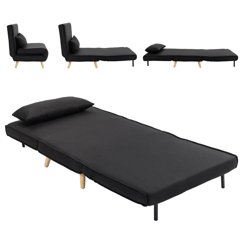 HOMCOM Sillón Cama Plegable con Respaldo Ajustable en 6 Posiciones Almohada Acolchada Carga 350 kg 94x78x80 cm Negro