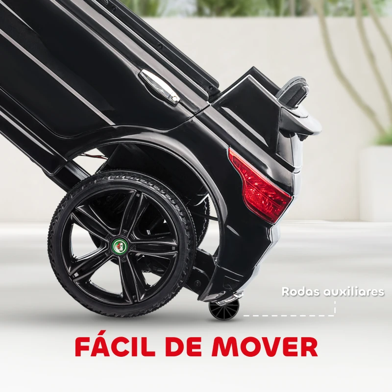 HOMCOM Carro Elétrico SUV Infantil 12V com 2 Motores Controlo Remoto Faróis Buzina Bluetooth Música USB e Abertura de Porta 3-5km/h 110x68x52cm Preto